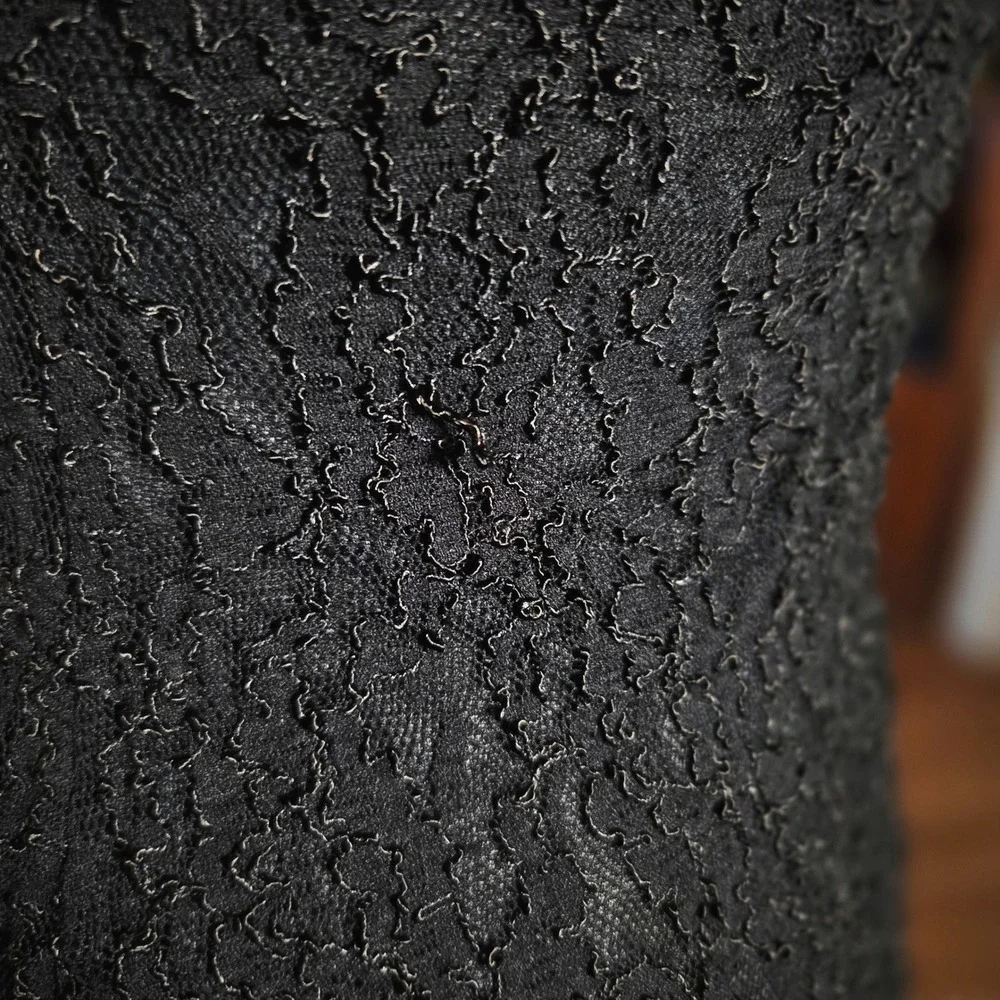 Vintage 80s Black Lace Square Neck Sleeveless‎ Mini Dress Flirty Party